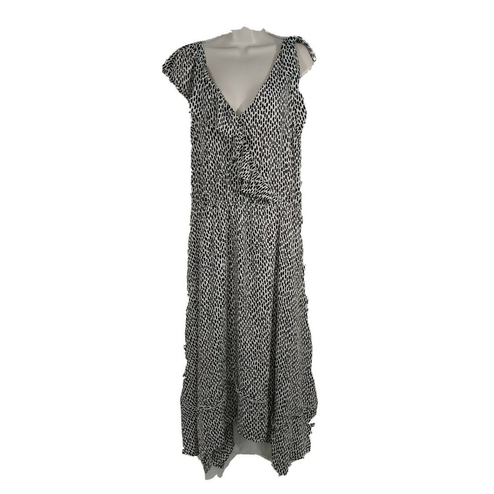 Who What Wear Dress Asymmetric Hem Sheer Women Size L Black Cream Animal Print